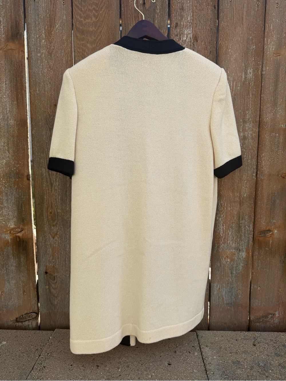 St. John Cream Beige Black Trim Open Front Short Sleeve Cardigan Jacket Medium - Picture 10 of 15